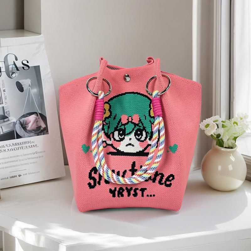 編織單肩包百搭休閒包針織托特包手提包-lululam