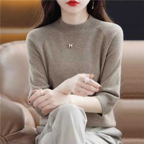 半高領套頭打底衫寬鬆七分袖內搭針織毛衣