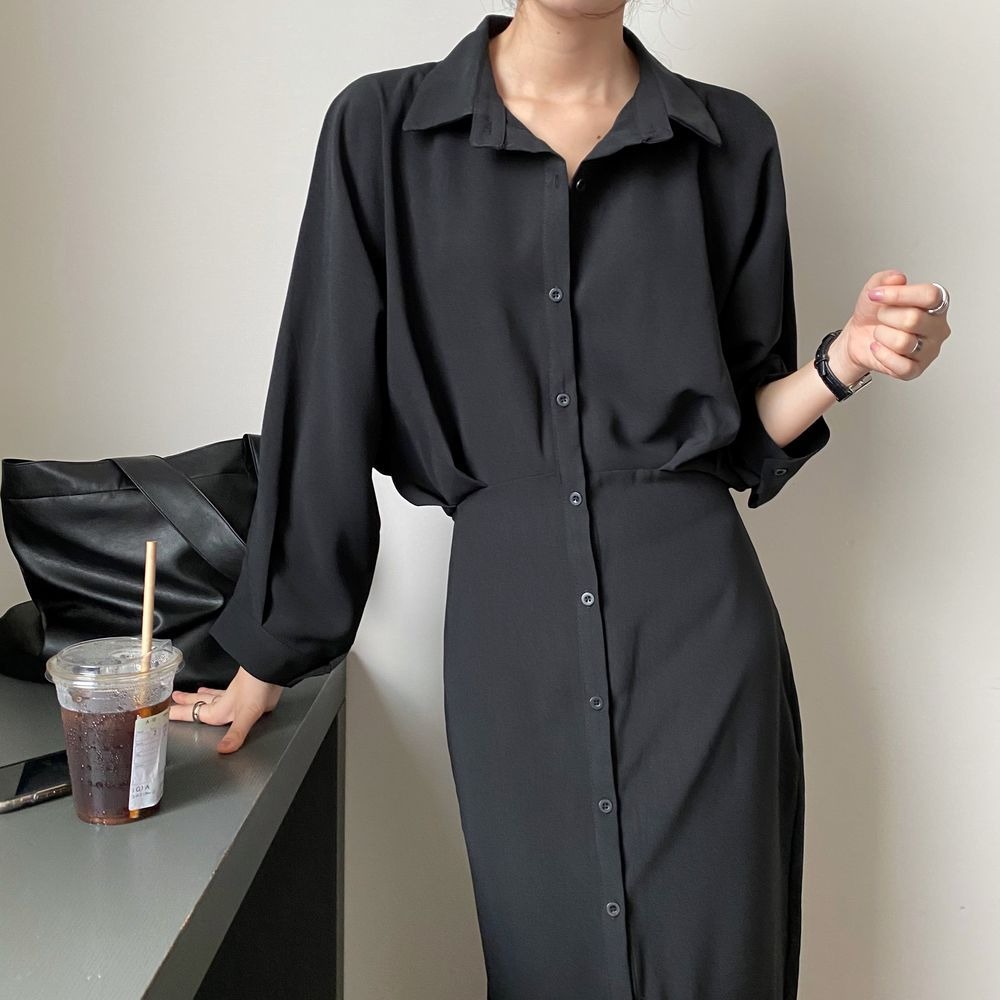 法式收腰顯瘦氣質超仙森系寬鬆洋裝-lululam