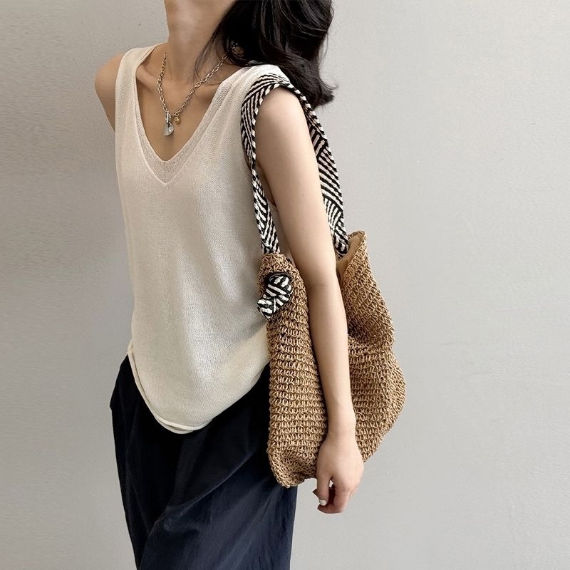 韓版撞色假兩件V領時尚吊帶背心