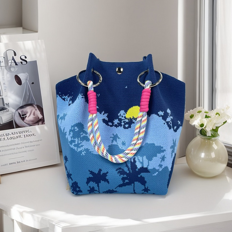 編織單肩包百搭休閒包針織托特包手提包-lululam