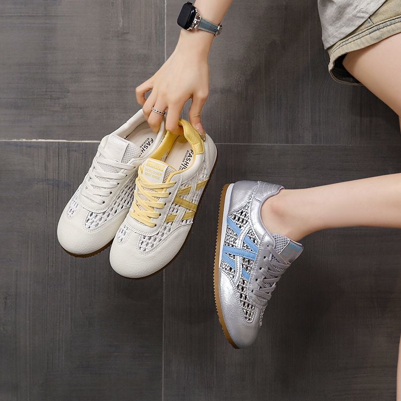 透氣網面阿甘鞋鏤空編織運動休閒小白鞋-lululam