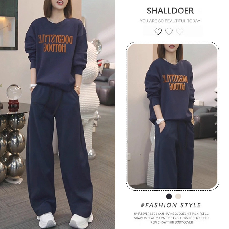 【單件/套裝】減齡字母印花長袖+闊腿褲兩件套