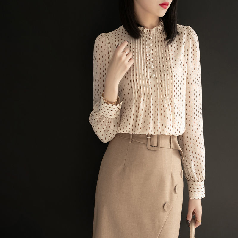 氣質寬鬆長袖時尚洋氣雪紡襯衫-lululam