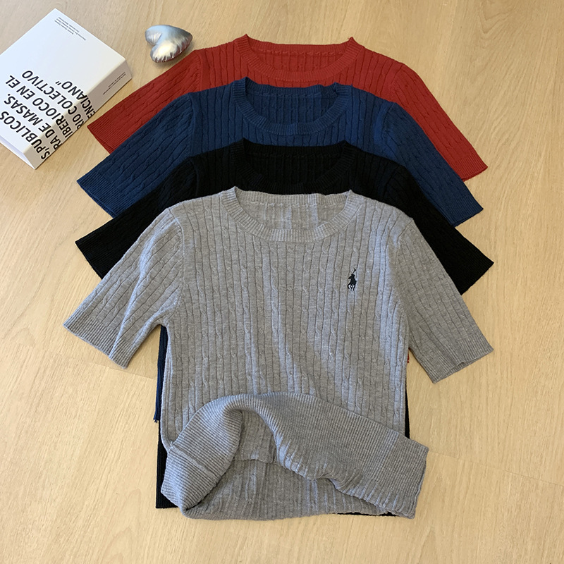 軟糯親膚小馬刺繡麻花針織衫百搭短袖