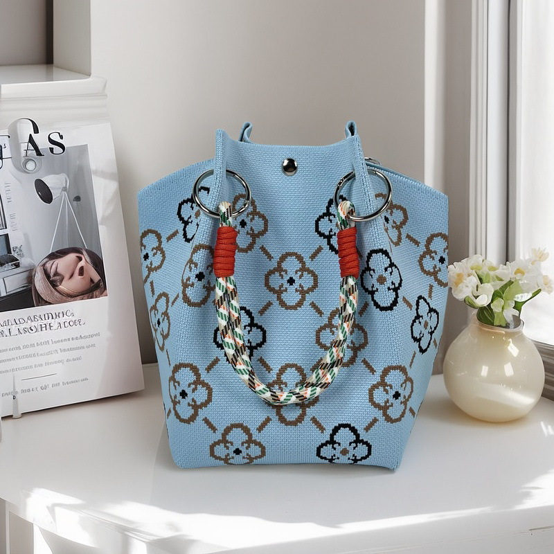 編織單肩包百搭休閒包針織托特包手提包-lululam