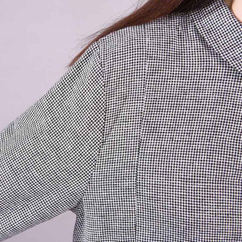 韓版時尚寬鬆大碼顯瘦格子長袖洋裝-lululam