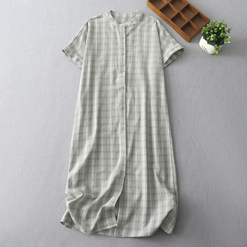 【單件】溫柔復古中長款格紋襯衫連身裙+寬鬆氣質半身裙兩件套裝-lululam