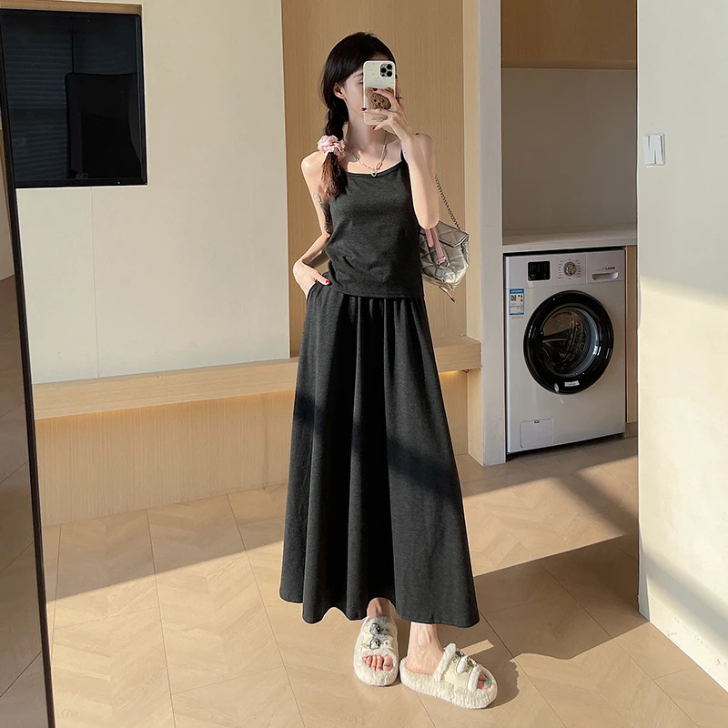 【單件/套裝】高級感韓系氣質針織開衫+吊帶+半身裙/褲子三件套-lululam