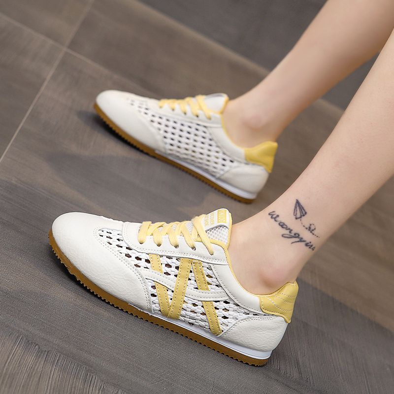 透氣網面阿甘鞋鏤空編織運動休閒小白鞋-lululam