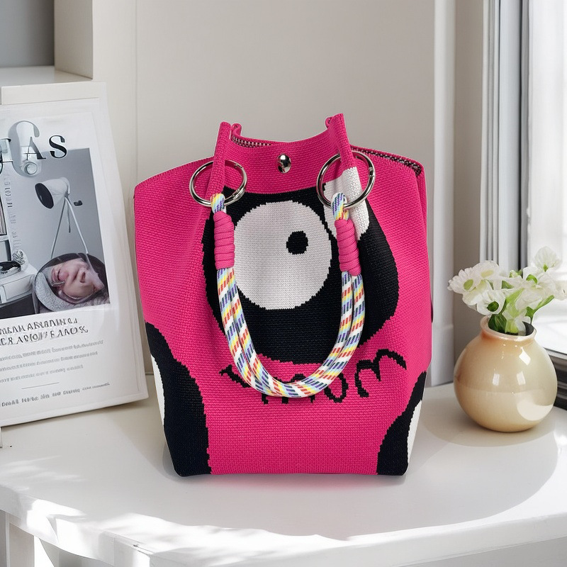 編織單肩包百搭休閒包針織托特包手提包-lululam