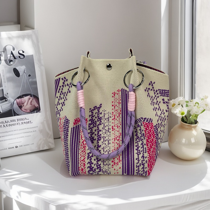 編織單肩包百搭休閒包針織托特包手提包-lululam