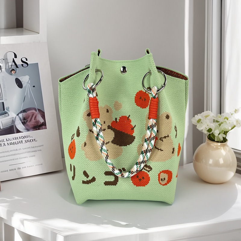 編織單肩包百搭休閒包針織托特包手提包-lululam