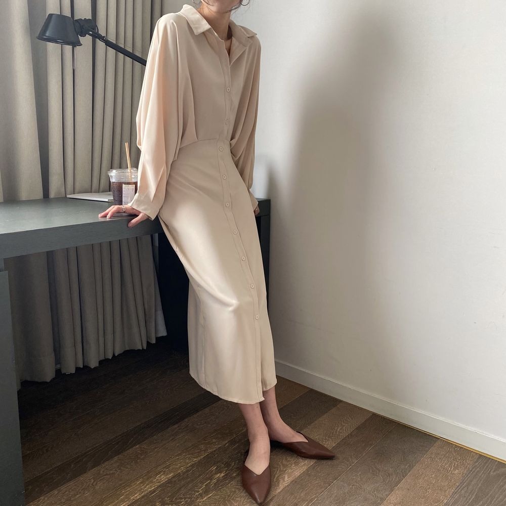 法式收腰顯瘦氣質超仙森系寬鬆洋裝-lululam