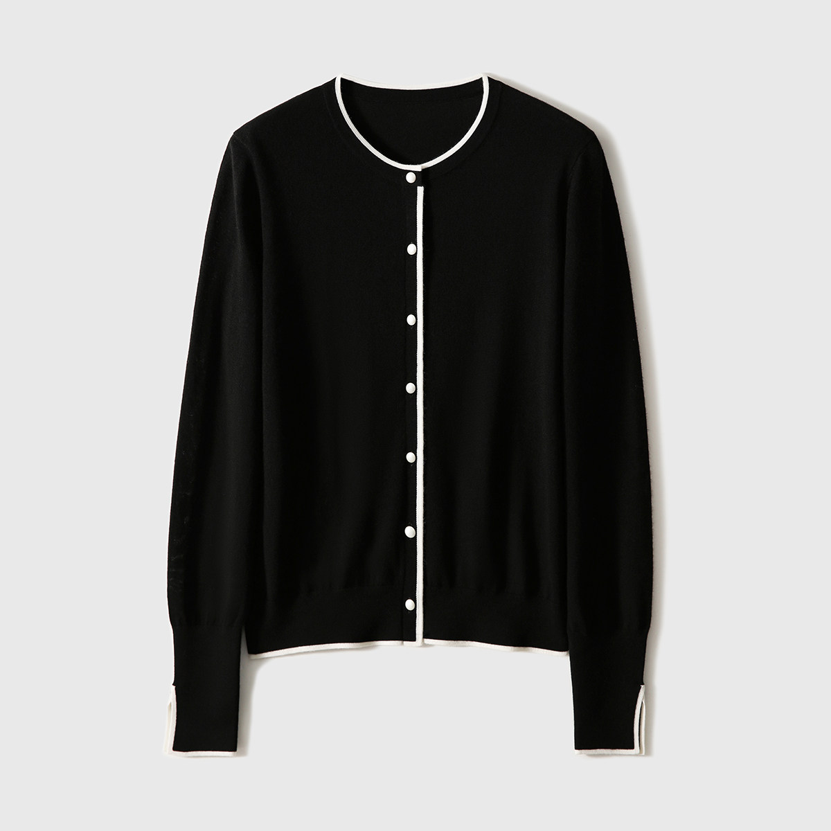 圓領簡約通勤拼色氣質長袖針織開衫