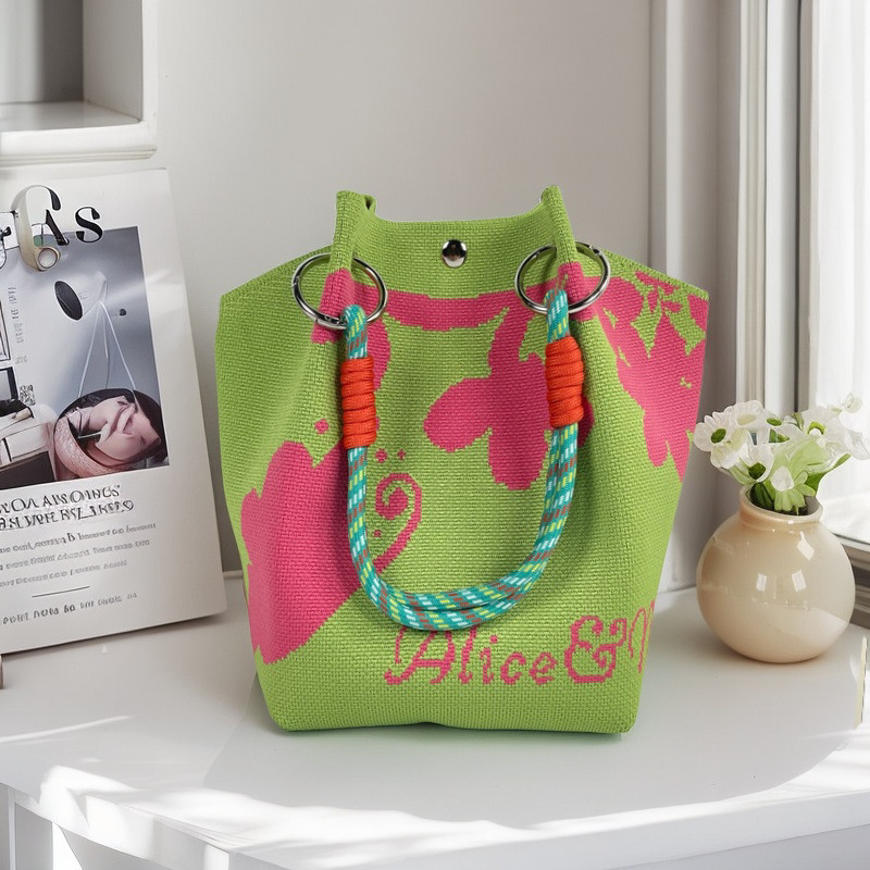 編織單肩包百搭休閒包針織托特包手提包-lululam