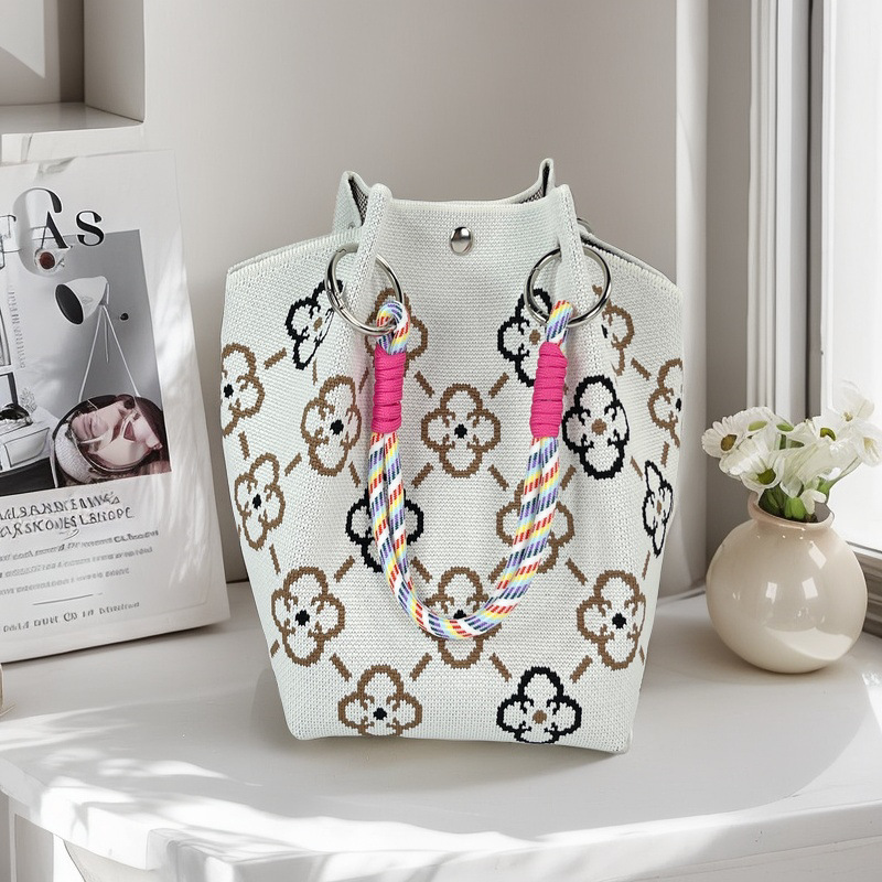 編織單肩包百搭休閒包針織托特包手提包-lululam