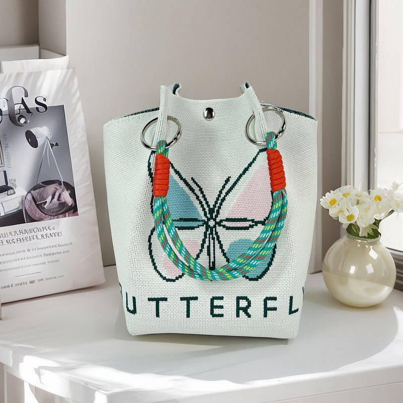 編織單肩包百搭休閒包針織托特包手提包-lululam