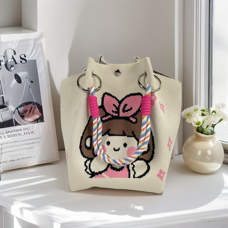 編織單肩包百搭休閒包針織托特包手提包-lululam