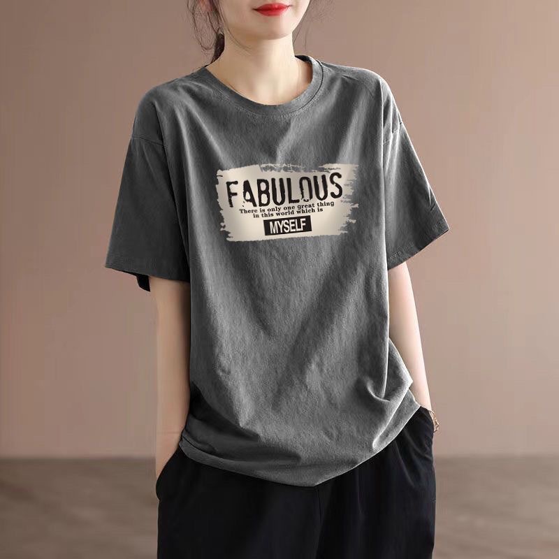 字母印花休閒ins百搭圓領短袖(4色)-lululam