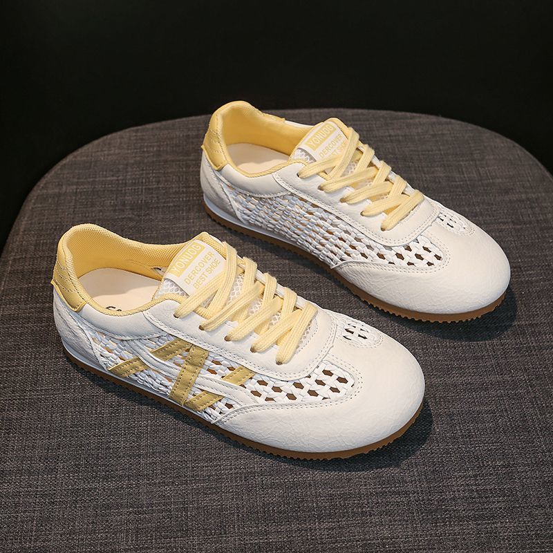 透氣網面阿甘鞋鏤空編織運動休閒小白鞋-lululam