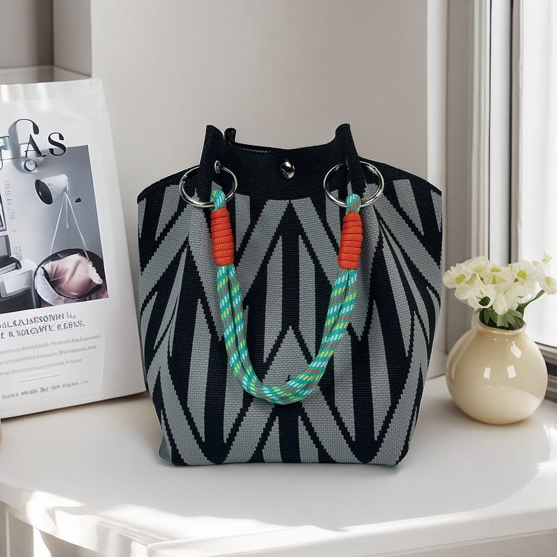 編織單肩包百搭休閒包針織托特包手提包-lululam