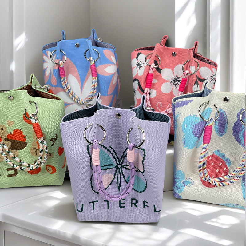 編織單肩包百搭休閒包針織托特包手提包-lululam