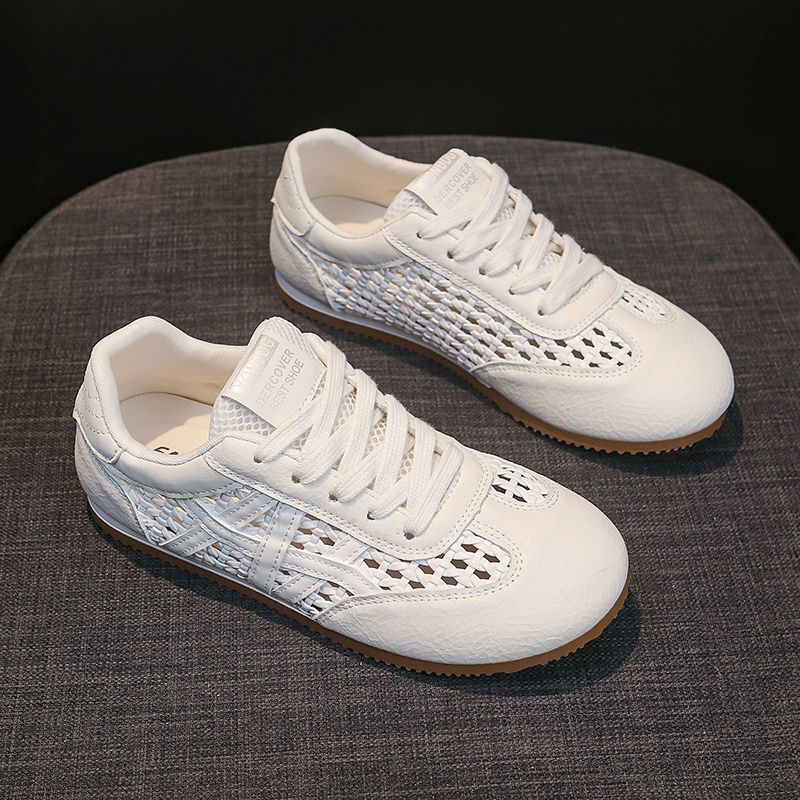 透氣網面阿甘鞋鏤空編織運動休閒小白鞋-lululam