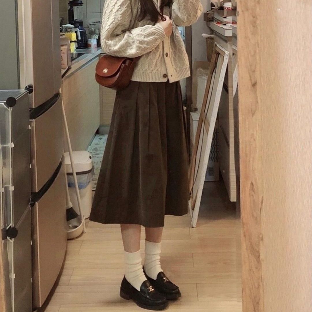 【單件/套裝】小香風休閒百搭毛衣開衫+半身裙兩件套