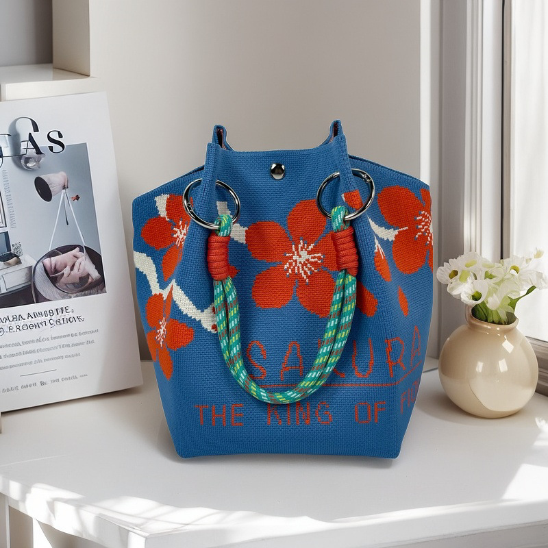 編織單肩包百搭休閒包針織托特包手提包-lululam