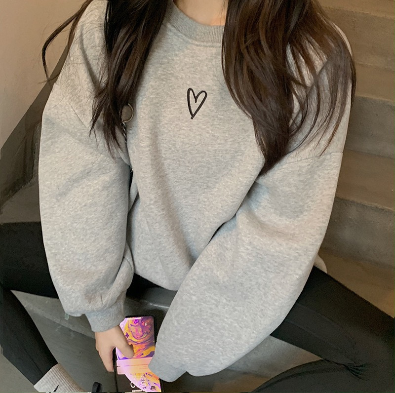 簡約風oversize薄款百搭休閒印花長袖衛衣-lululam