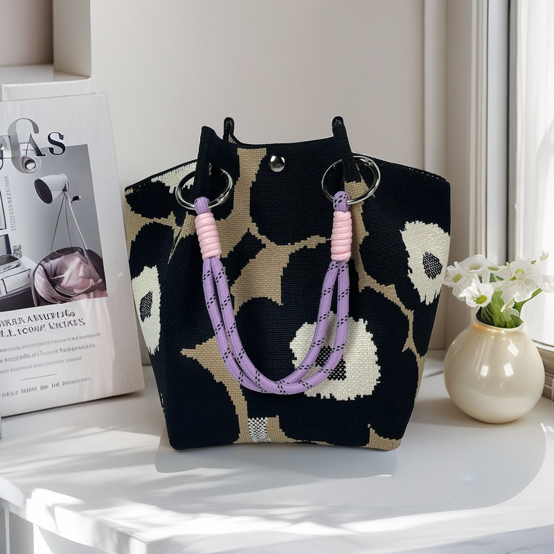 編織單肩包百搭休閒包針織托特包手提包-lululam