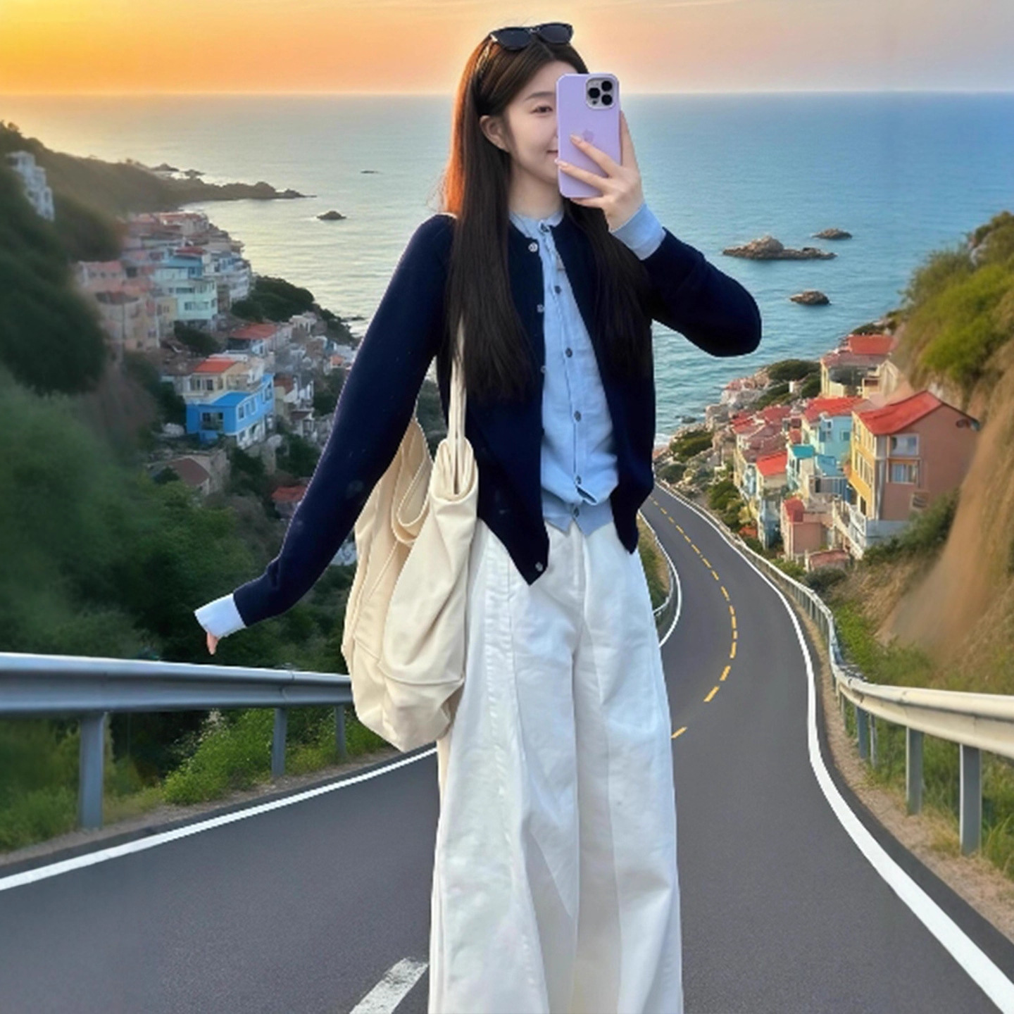 韓系撞色氛圍感假兩件針織開衫