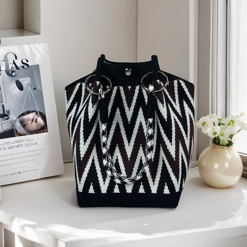 編織單肩包百搭休閒包針織托特包手提包-lululam