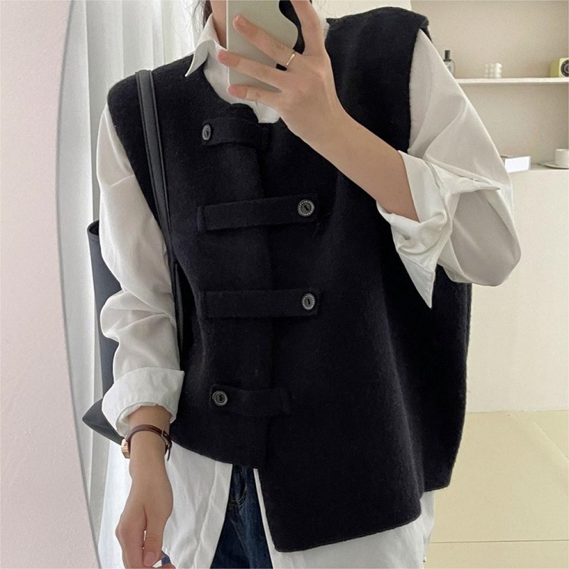 疊穿開衫氣質文藝小眾設計不規則針織馬甲