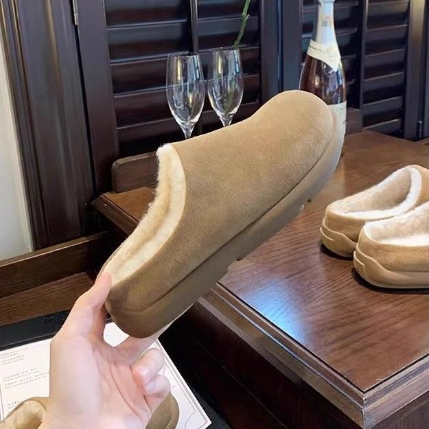 皮毛一體外穿厚底刷毛包頭勃肯鞋