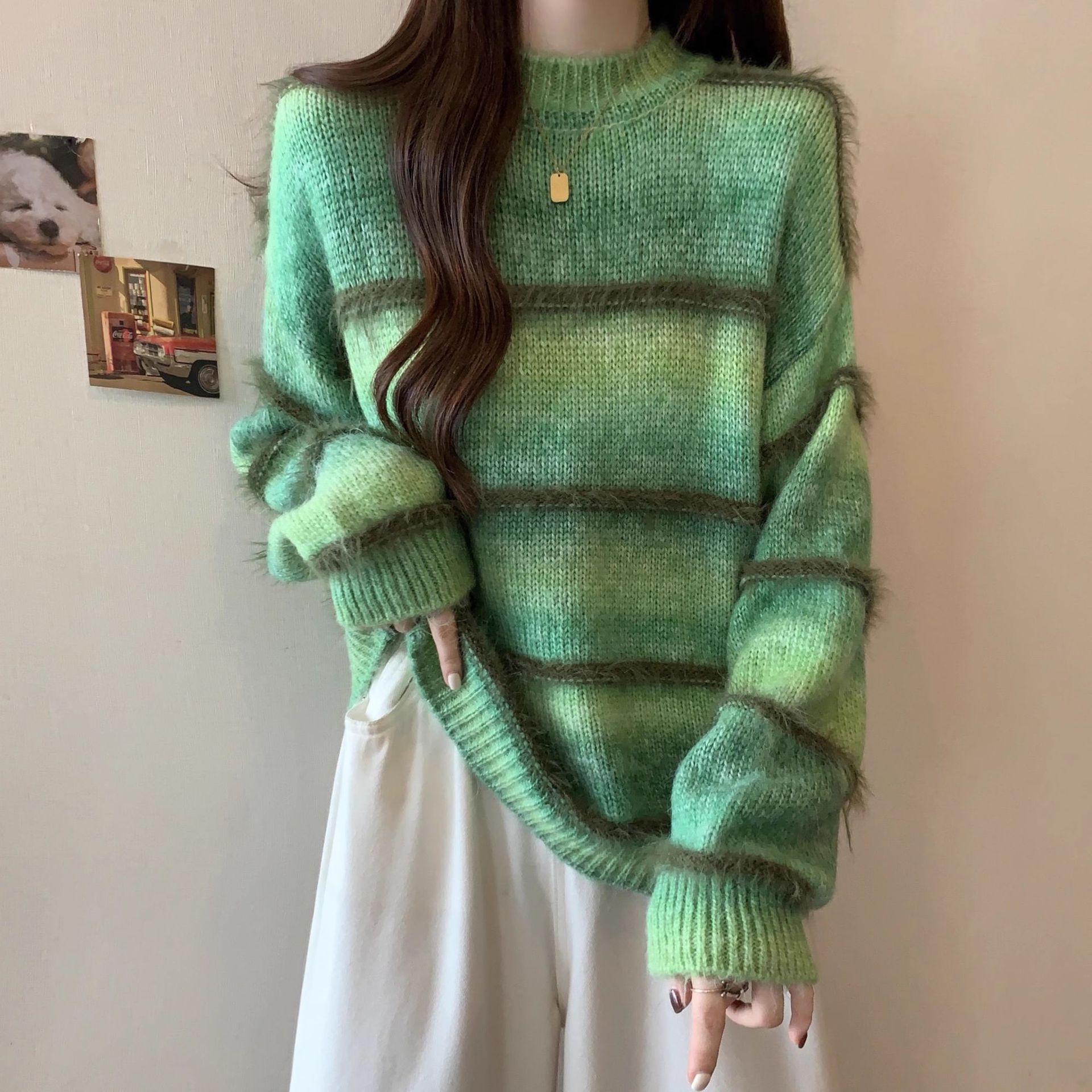 美拉德漸變條紋毛衣顯瘦軟糯針織衫