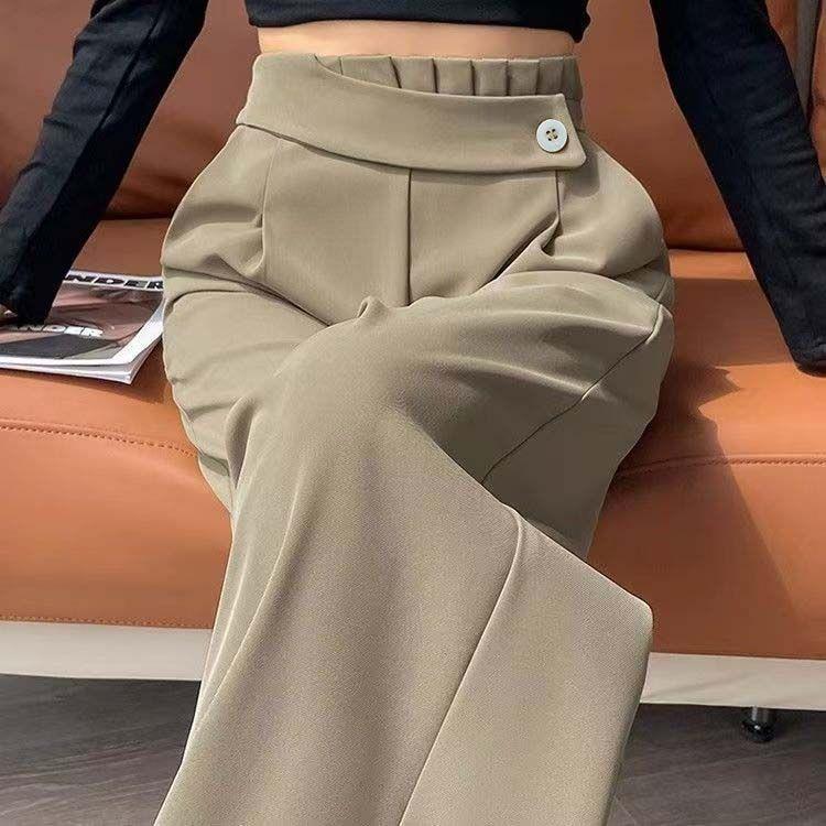 復古鬆弛感百搭高腰直筒垂感休閒闊腿褲-lululam