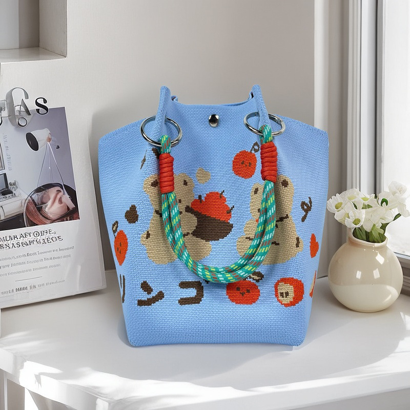 編織單肩包百搭休閒包針織托特包手提包-lululam