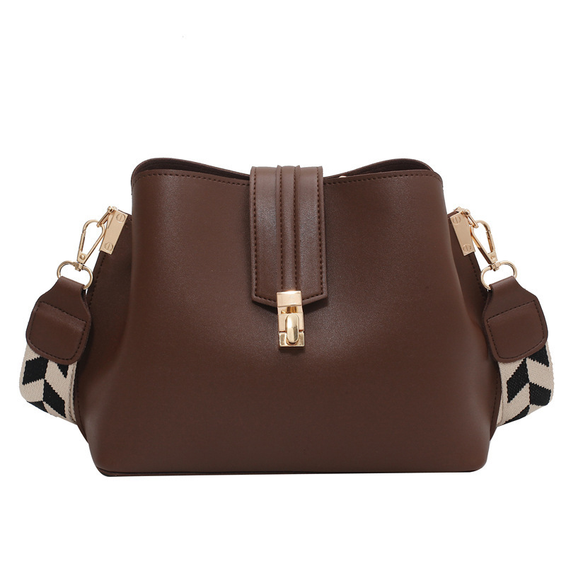 (3色)韓版潮流純色水桶包PU車縫線大容量單肩包-lululam