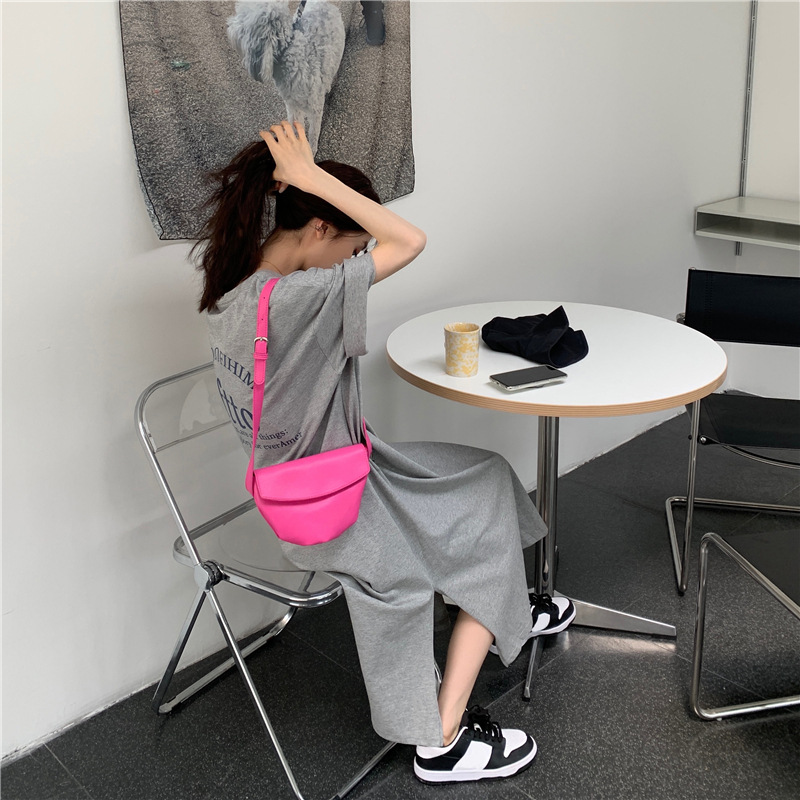 純棉bf風寬鬆休閑中長款大碼過膝連身裙-lululam