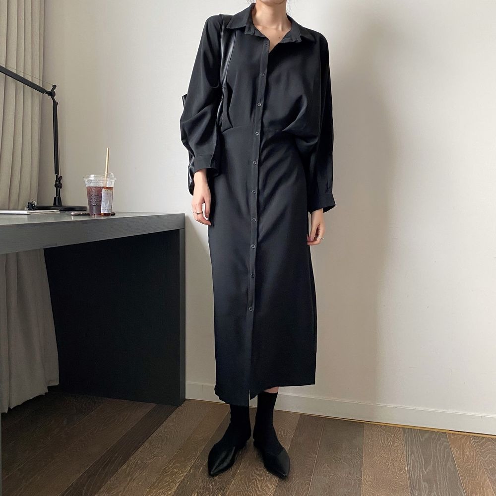 法式收腰顯瘦氣質超仙森系寬鬆洋裝-lululam