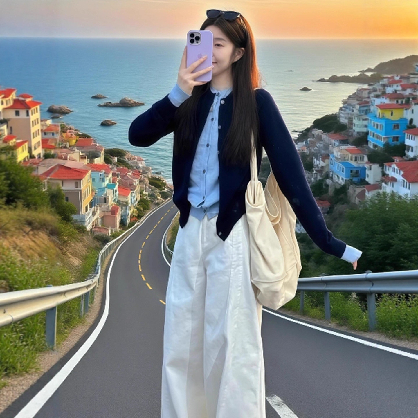 韓系撞色氛圍感假兩件針織開衫