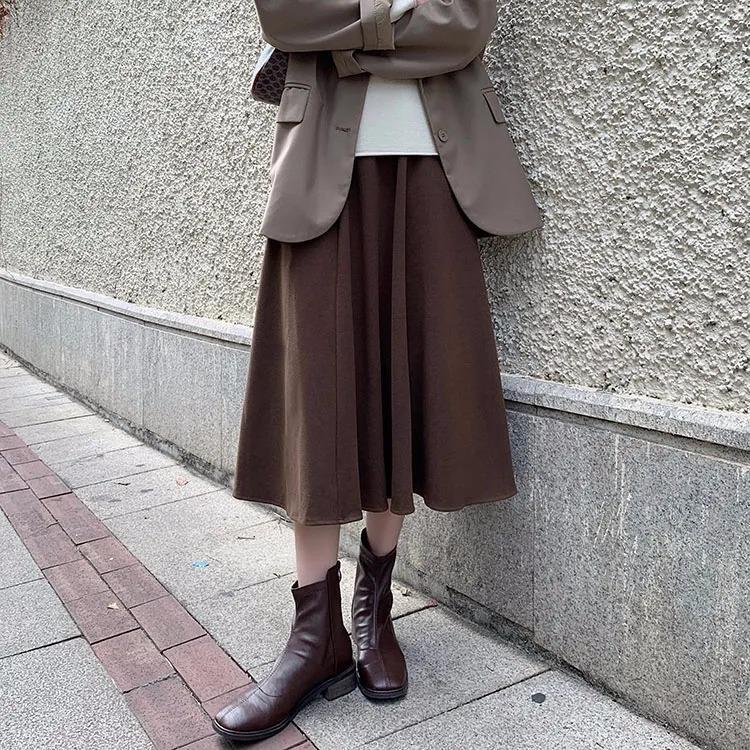 法式傘裙高腰加厚A字大擺半身裙