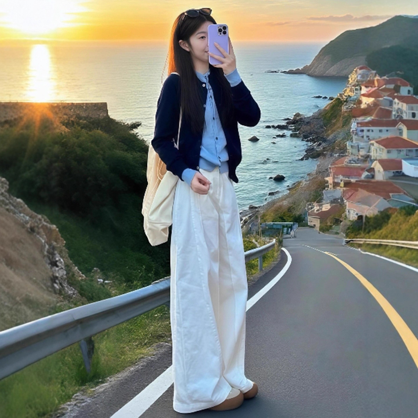 韓系撞色氛圍感假兩件針織開衫