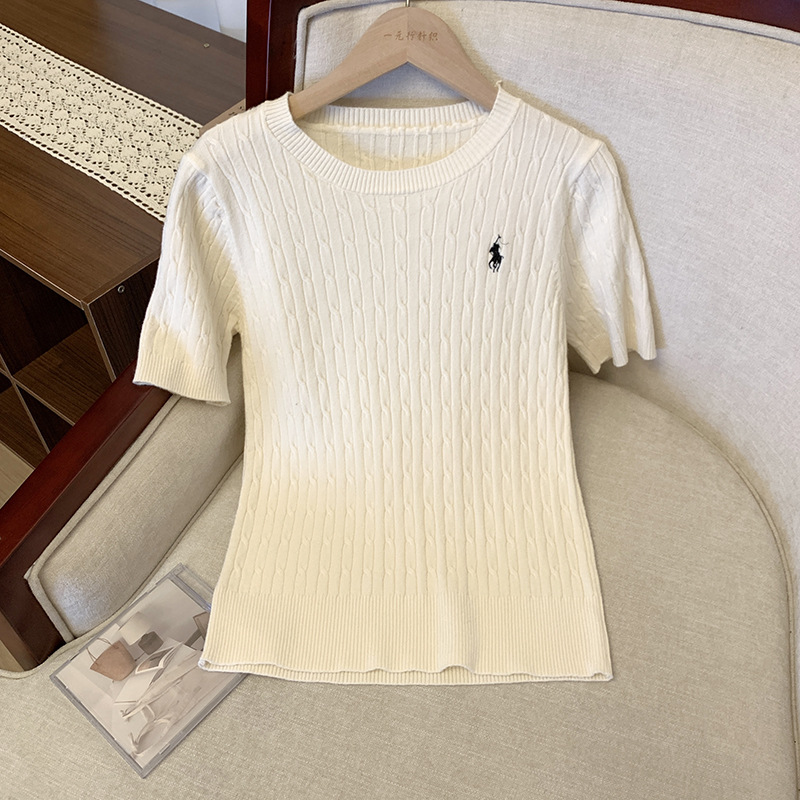 軟糯親膚小馬刺繡麻花針織衫百搭短袖