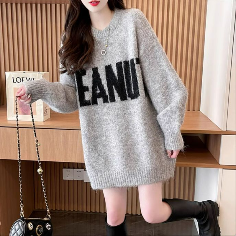 慵懶風寬鬆洋氣中長版針織毛衣