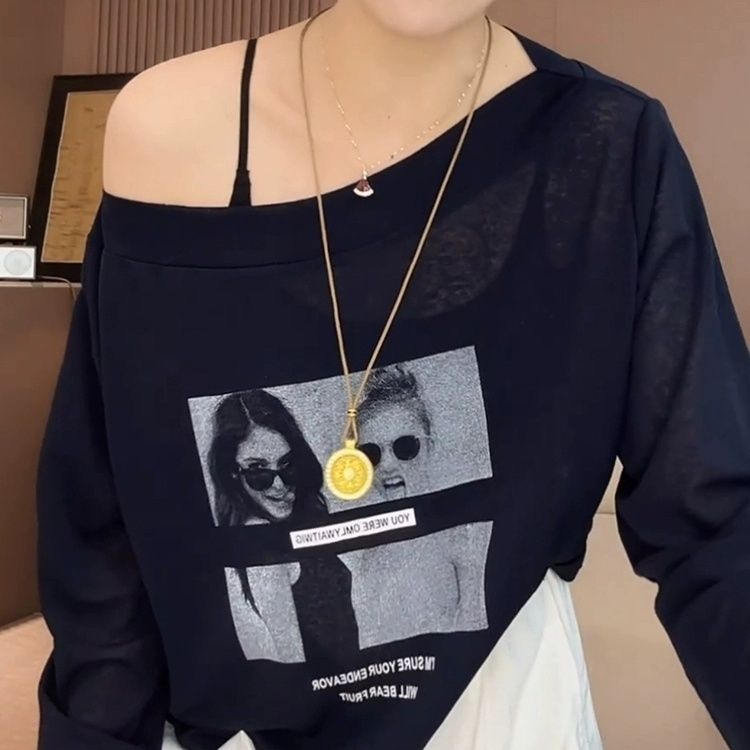 大碼一字領慵懶風寬鬆防曬長袖罩衫-lululam