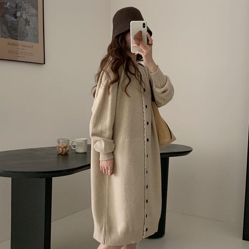 韓版慵懶寬鬆圓領針織開衫連衣裙