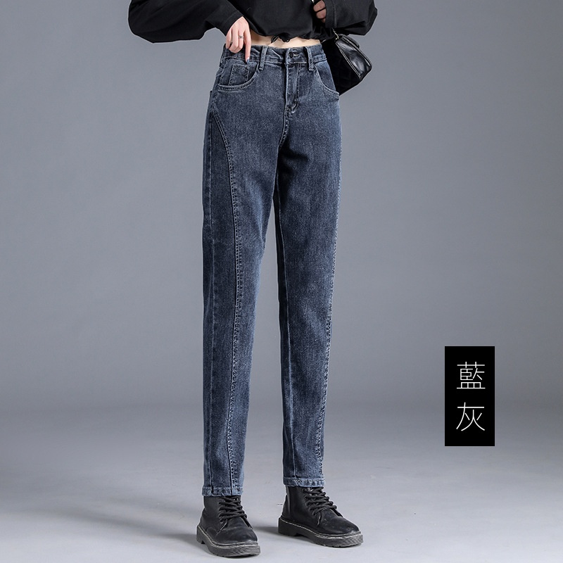 微喇型鬆緊高腰港風顯瘦小脚哈倫牛仔褲-lululam